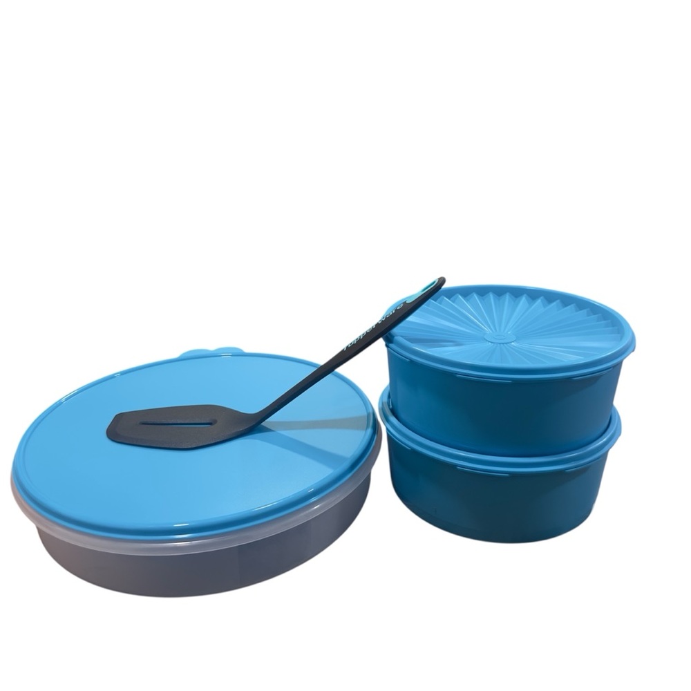 Tupperware Aqua Blue Set Container Trio with Spatula